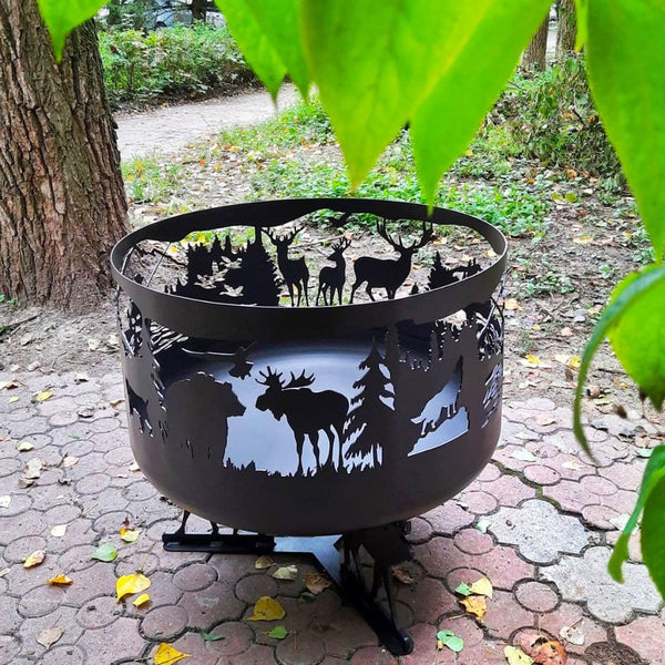 Metal fire pit bowl for nature lovers with stand