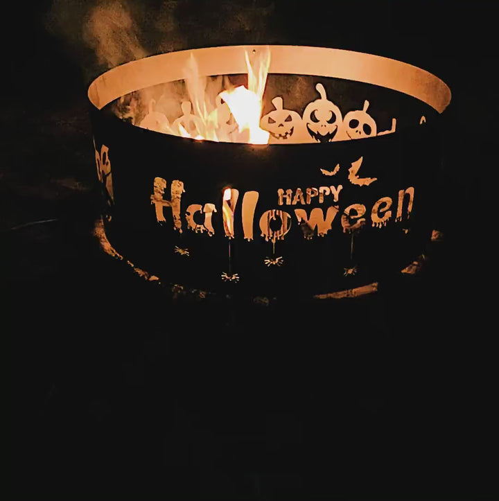 Halloween Heavy Duty Solid Fire Ring | Fire Pit | Outdoor Party Supplies | Decorative Scary Bats, Pumpkin, Spider | Halloween Eve Decor