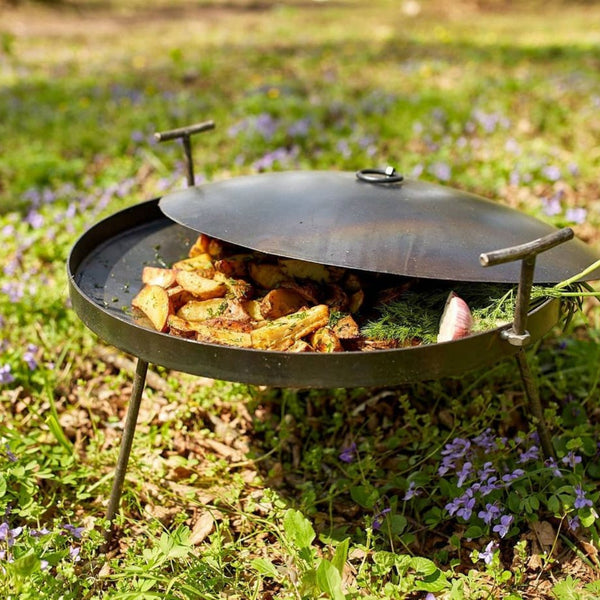 Camp Fire Skillet 16", Personalized BBQ Wok, Cowboy Wok, Carbon Steel Frying Pan With Lid, Heavy Duty Metal Wok, Plow Disc, Disco Cooking