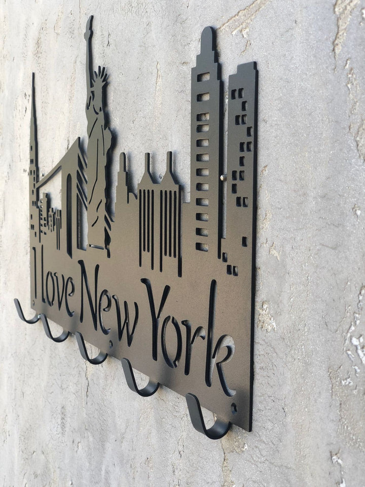 New York Wall-Mounted Coat Rack | Personalized Home Decor | Metal Wall Art For Entryway | Coat Racks | Wall Mounted Key Rack | Coat Hanger