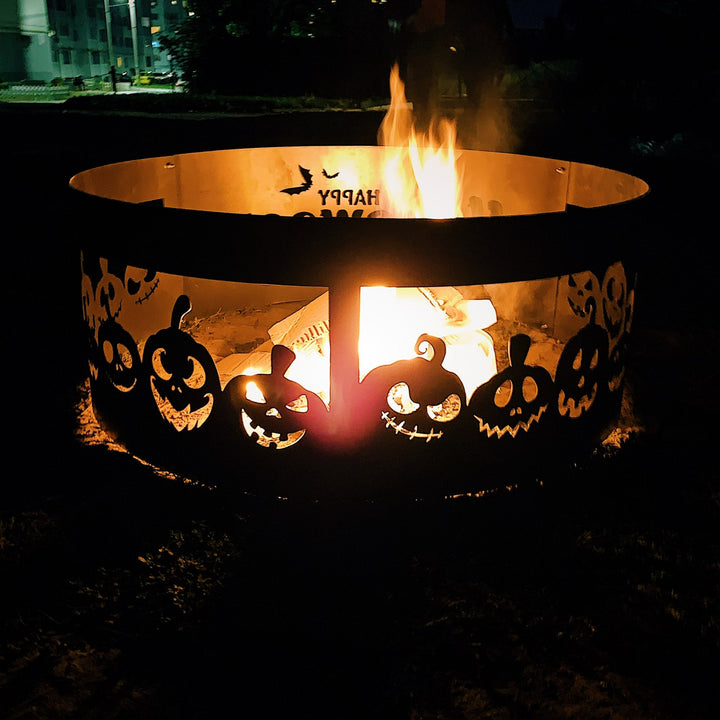 Halloween Heavy Duty Solid Fire Ring | Fire Pit | Outdoor Party Supplies | Decorative Scary Bats, Pumpkin, Spider | Halloween Eve Decor