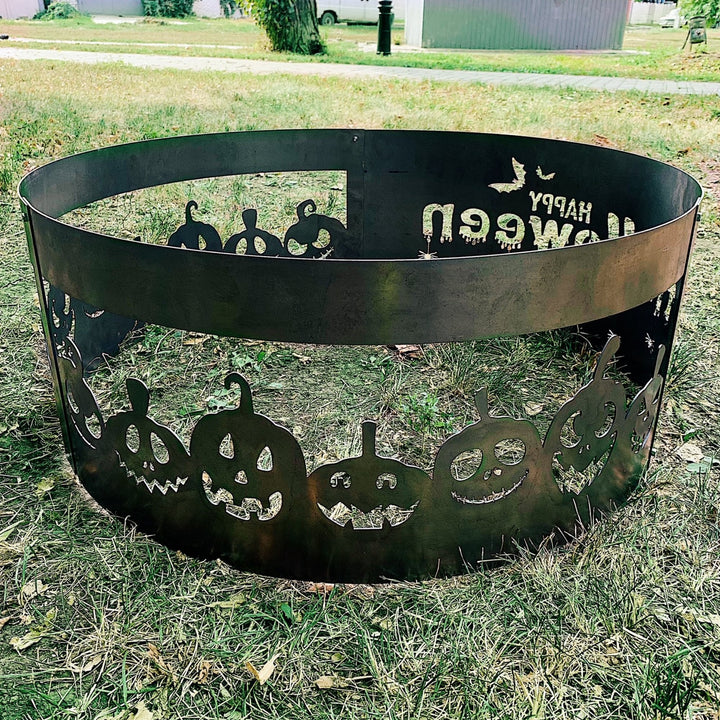 Halloween Heavy Duty Solid Fire Ring | Fire Pit | Outdoor Party Supplies | Decorative Scary Bats, Pumpkin, Spider | Halloween Eve Decor