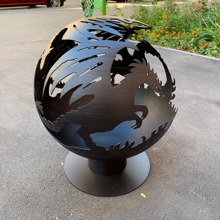 The Dragon Fire Pit Sphere 20", Custom Made Globe Fire Place, Outdoor Plasma Cut Fire Pit, Patio Fire Pits, Mythology Garden Fireball