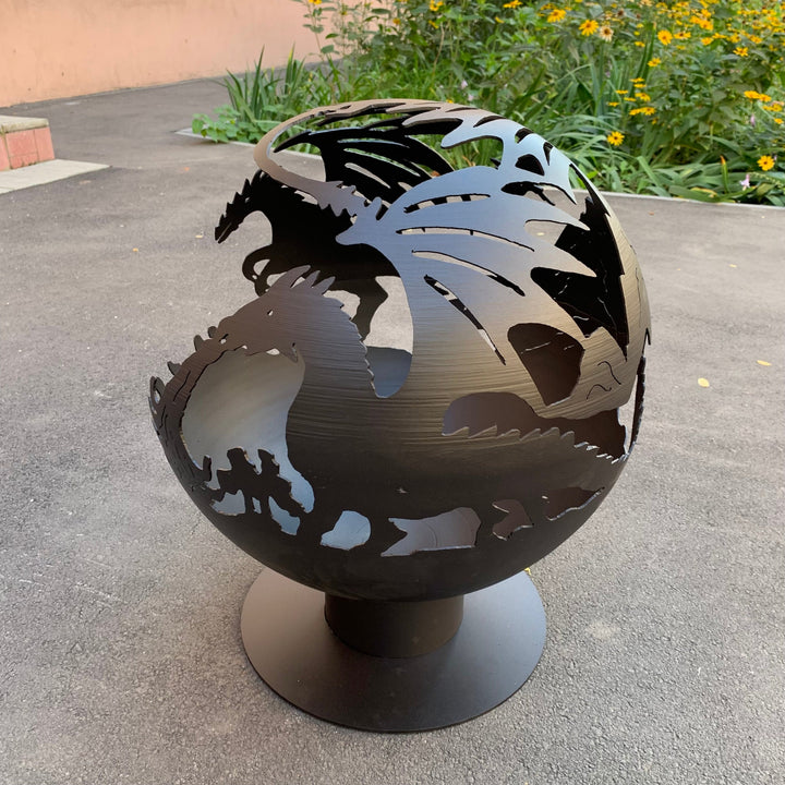 The Dragon Fire Pit Sphere 20", Custom Made Globe Fire Place, Outdoor Plasma Cut Fire Pit, Patio Fire Pits, Mythology Garden Fireball