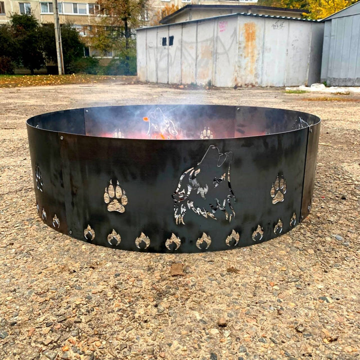 Wolf Heavy Duty Fire Pit Ring, Custom Backyard Fire Ring, Outdoor Metal Fire Pit, Wild Animals Nature Patio Fire, Hot Roll Steel Fire Pit