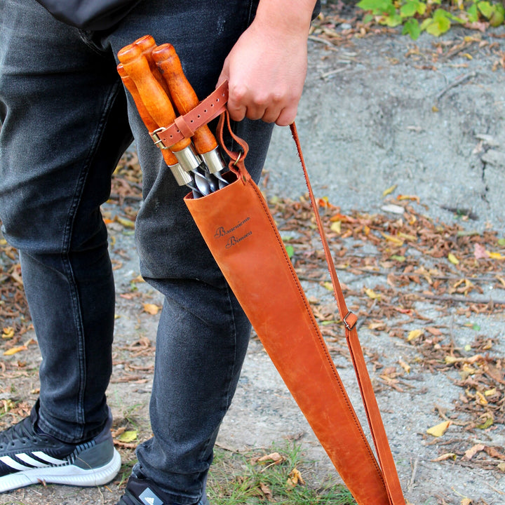 Personalized Leather Big Case For Metal Skewers. Gift For Him. Grill Tools. Grilling Accessories. Gift For Him. Skewers Storage Tool