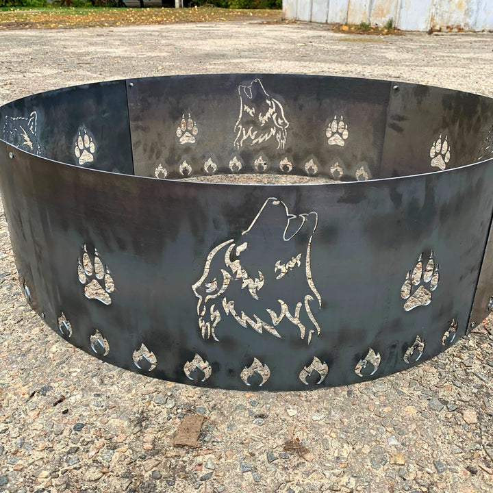 Wolf Heavy Duty Fire Pit Ring, Custom Backyard Fire Ring, Outdoor Metal Fire Pit, Wild Animals Nature Patio Fire, Hot Roll Steel Fire Pit