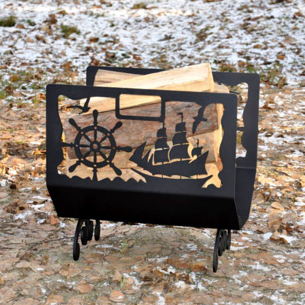Nautical Firewood Storage, Personalized Log holder, Hand forged, Metal Firewood Holder, Firewood Carrier, Modern Farmhouse, Wood Rack