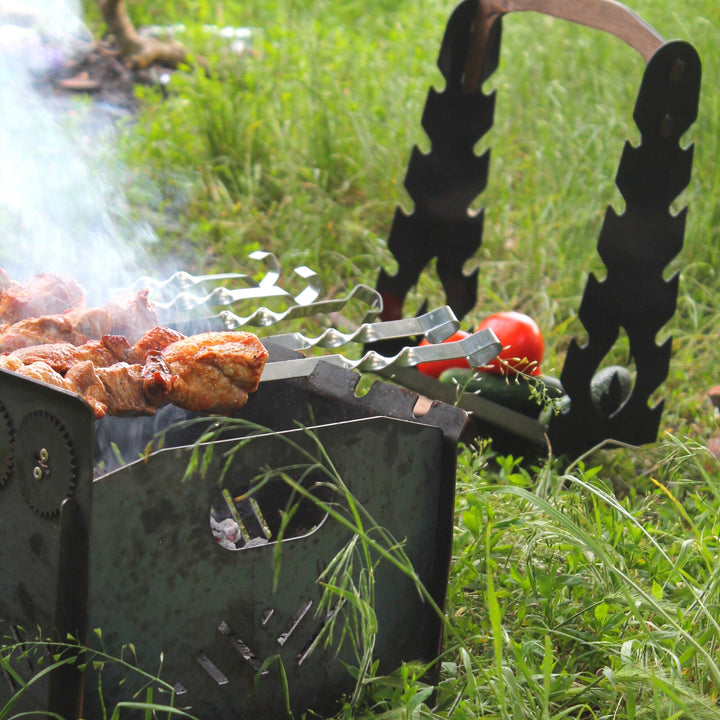 Skewer stand For BBQ Skewers, Skewer Carrier With Wood Handle, Skewer Support For Kebab Shamrock, Gift For Him, Spit Grill Skewer Rack