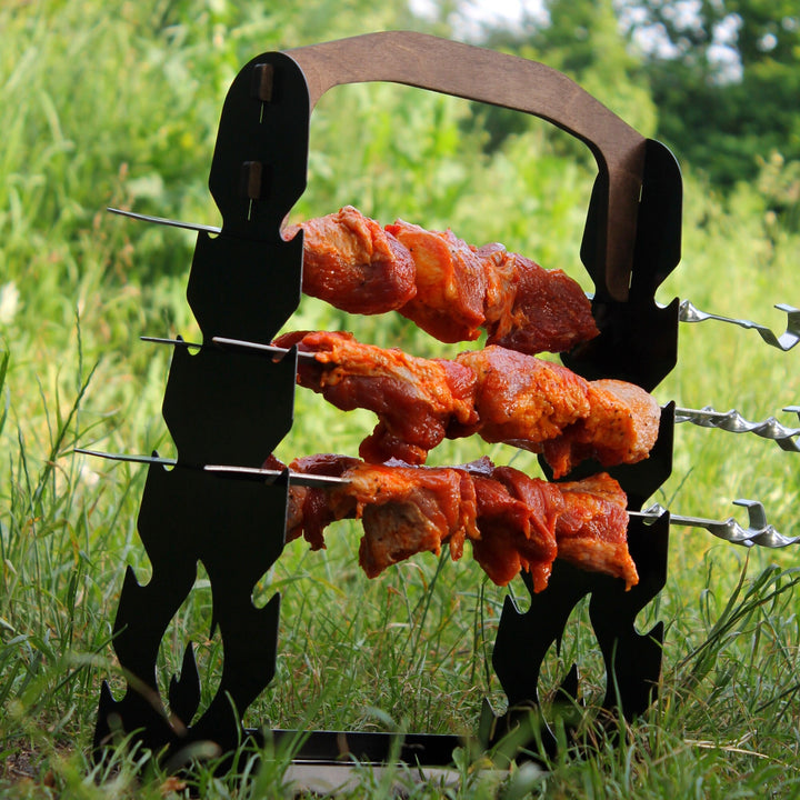 Skewer stand For BBQ Skewers, Skewer Carrier With Wood Handle, Skewer Support For Kebab Shamrock, Gift For Him, Spit Grill Skewer Rack