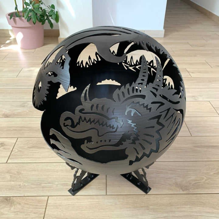 The Dragon Fire Pit Sphere 20", Custom Made Globe Fire Place, Outdoor Plasma Cut Fire Pit, Patio Fire Pits, Mythology Garden Fireball