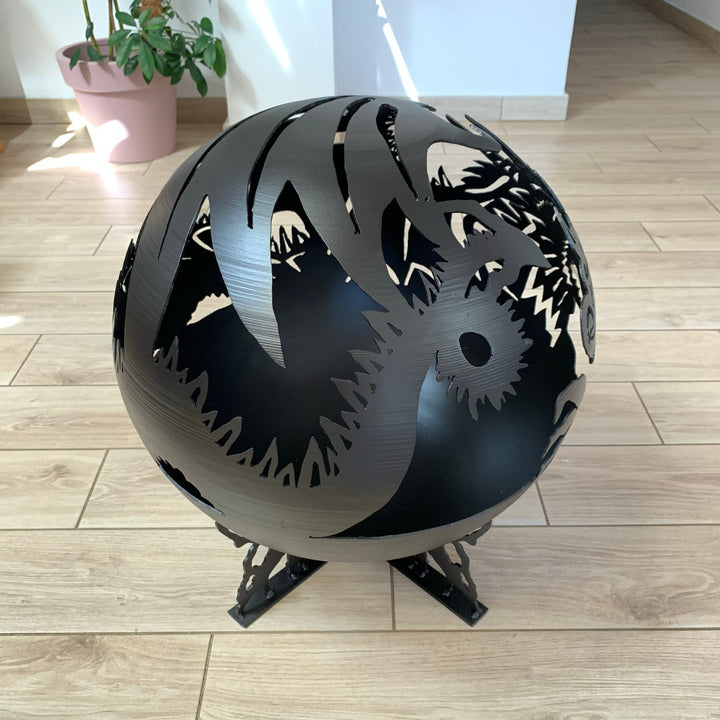 The Dragon Fire Pit Sphere 20", Custom Made Globe Fire Place, Outdoor Plasma Cut Fire Pit, Patio Fire Pits, Mythology Garden Fireball