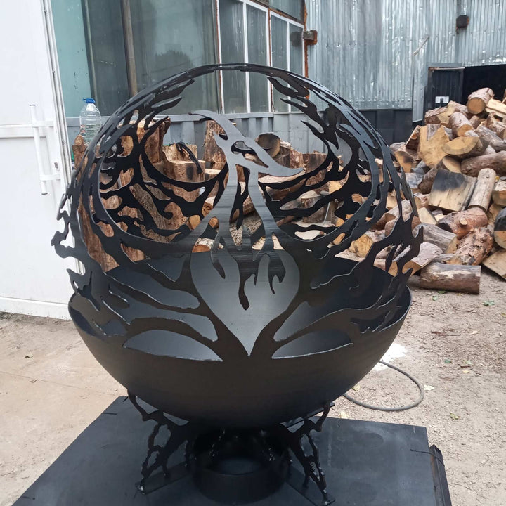 Phoenix Fire Pit Sphere 20", Custom Outdoor Art Fire Place, Plasma Cut Steel Fire Globe, Mythology Garden Fireball, Patio Fire Pits