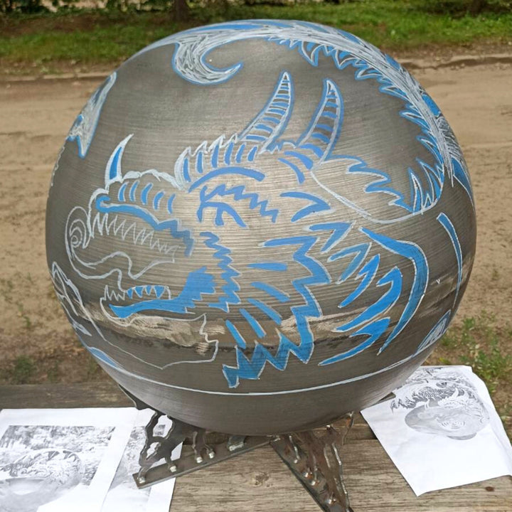 The Dragon Fire Pit Sphere 20", Custom Made Globe Fire Place, Outdoor Plasma Cut Fire Pit, Patio Fire Pits, Mythology Garden Fireball