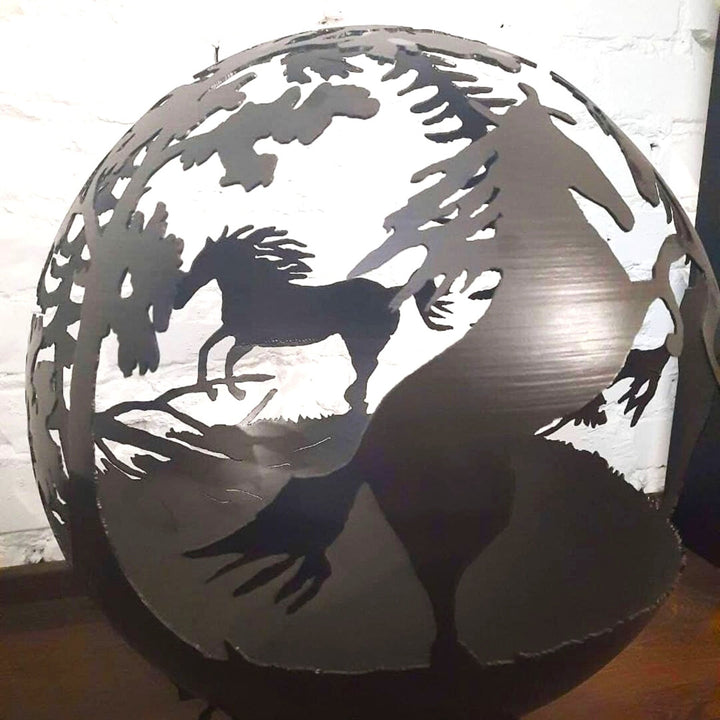 Running Horses Fire Pit Sphere, Personalized Fireball, Custom Art Fire Place, Outdoor Backyard Fire Ball, Patio Fire Pits, Gift For Him