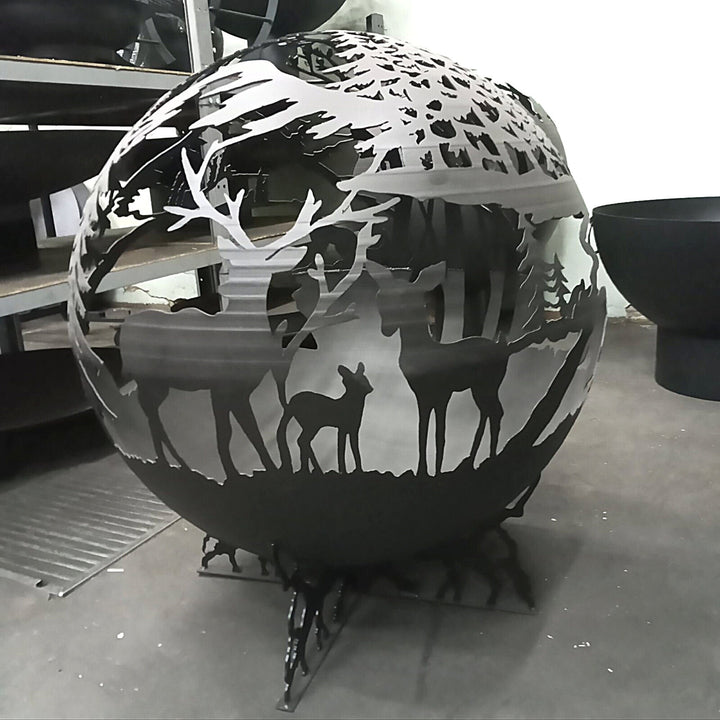 Animals In The Wood Globe Fire Ball 20", Steel Fire Place, Plasma Cut Fire Pit, Metal Garden Globe Sphere, Patio Fire Pits, Custom Designs