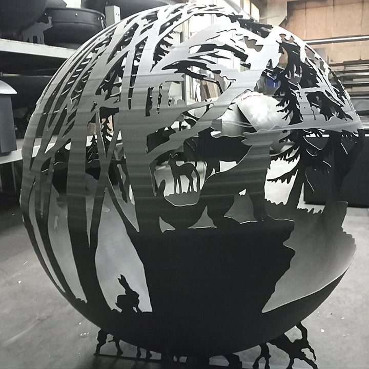 Animals In The Wood Globe Fire Ball 20", Steel Fire Place, Plasma Cut Fire Pit, Metal Garden Globe Sphere, Patio Fire Pits, Custom Designs