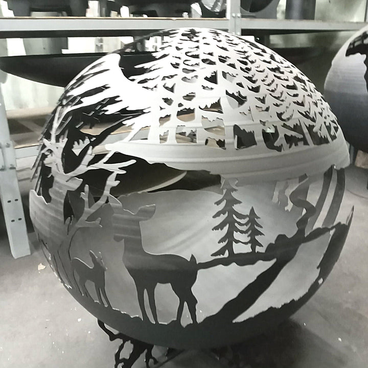 Animals In The Wood Globe Fire Ball 20", Steel Fire Place, Plasma Cut Fire Pit, Metal Garden Globe Sphere, Patio Fire Pits, Custom Designs