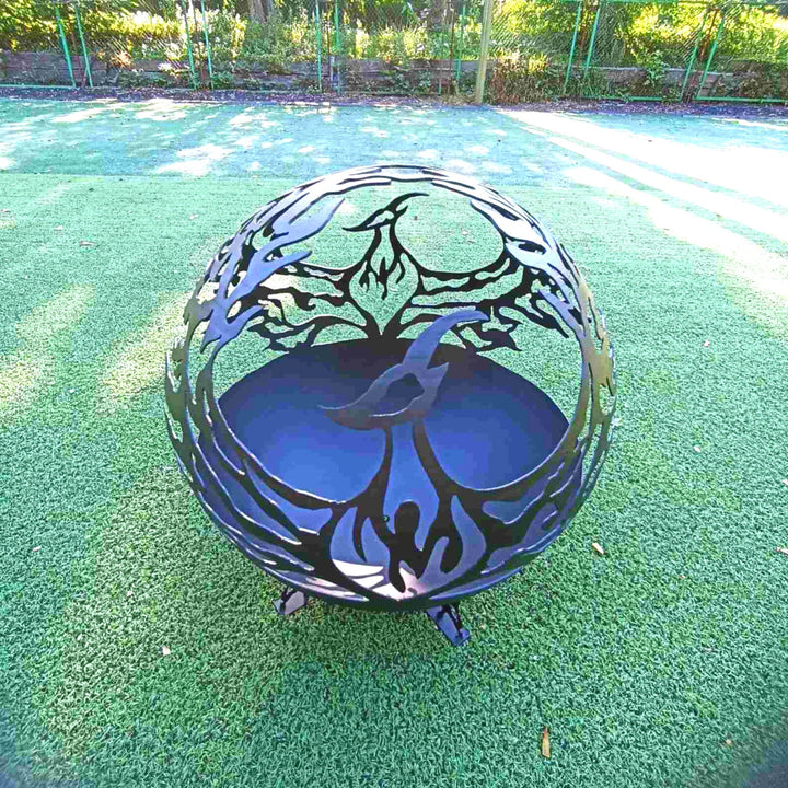 Phoenix Fire Pit Sphere 20", Custom Outdoor Art Fire Place, Plasma Cut Steel Fire Globe, Mythology Garden Fireball, Patio Fire Pits