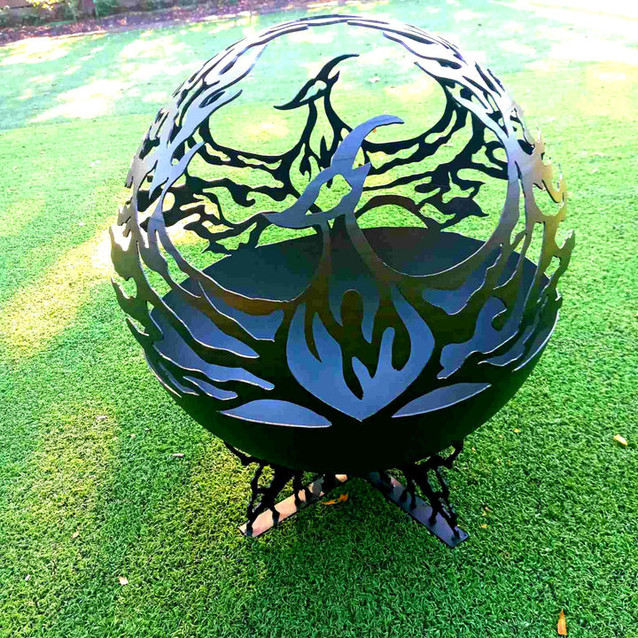 Phoenix Fire Pit Sphere 20", Custom Outdoor Art Fire Place, Plasma Cut Steel Fire Globe, Mythology Garden Fireball, Patio Fire Pits