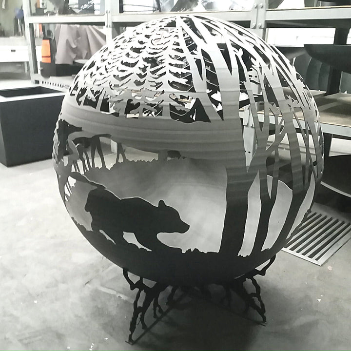 Animals In The Wood Globe Fire Ball 20", Steel Fire Place, Plasma Cut Fire Pit, Metal Garden Globe Sphere, Patio Fire Pits, Custom Designs