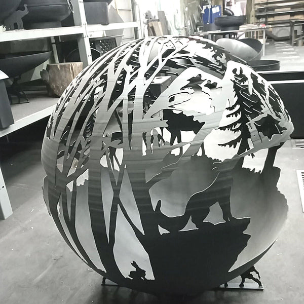 Animals In The Wood Globe Fire Ball 20", Steel Fire Place, Plasma Cut Fire Pit, Metal Garden Globe Sphere, Patio Fire Pits, Custom Designs