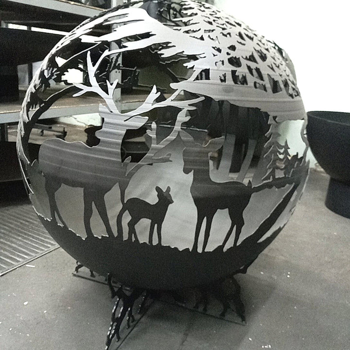 Animals In The Wood Globe Fire Ball 20", Steel Fire Place, Plasma Cut Fire Pit, Metal Garden Globe Sphere, Patio Fire Pits, Custom Designs