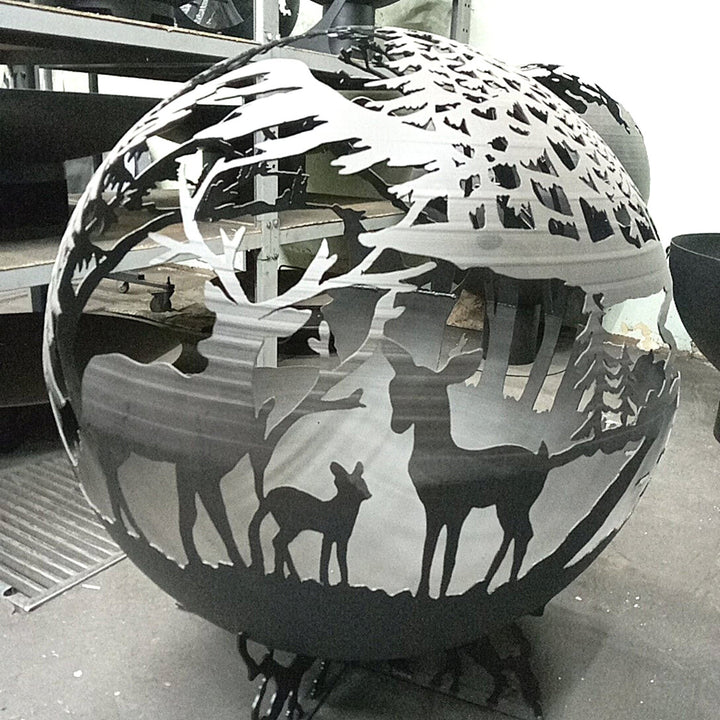 Animals In The Wood Globe Fire Ball 20", Steel Fire Place, Plasma Cut Fire Pit, Metal Garden Globe Sphere, Patio Fire Pits, Custom Designs