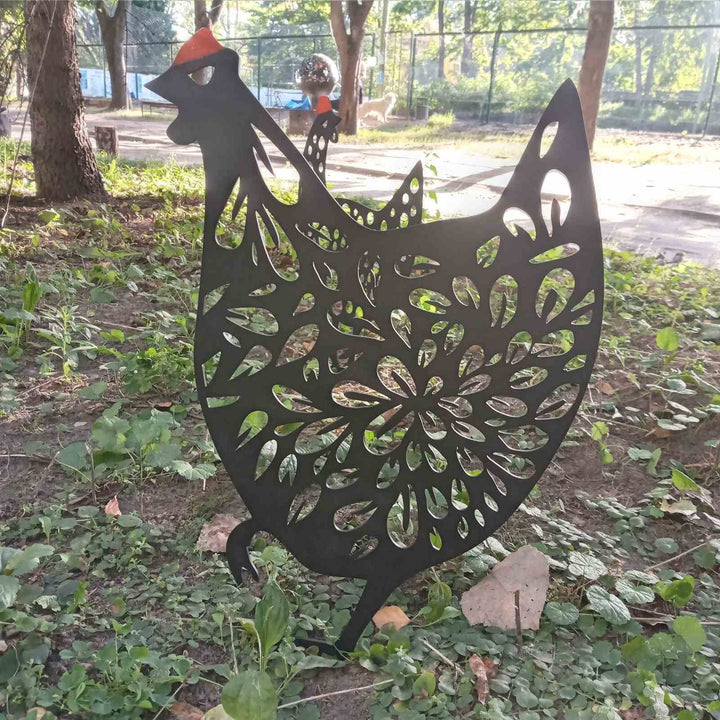 Metal Chicken Garden Art, Chicken Yard Art, Chicken Garden Art, Chicken Decor, Metal Outdoor Art, Garden Decoration, Farmhouse Chicken Coop
