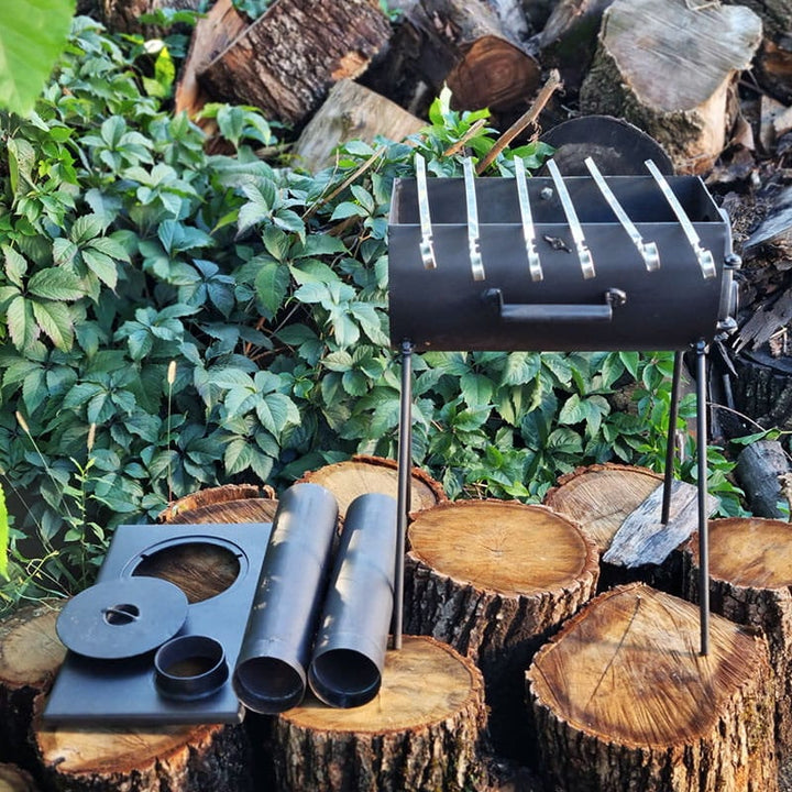 Portable Wood Burning Stove, Wood Stove, Potbelly Stove Transformer, Burning Stove with Skewers, Camping Heating, Cast Iron Wood Stove