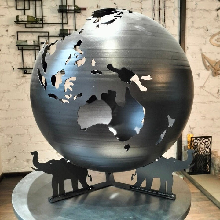 Earth Steel Globe Fire Ball 20", Outdoor Art Fire Place, Plasma Cut Fire Pit, Metal Garden Globe Sphere, Patio Fire Pits - Custom Designs
