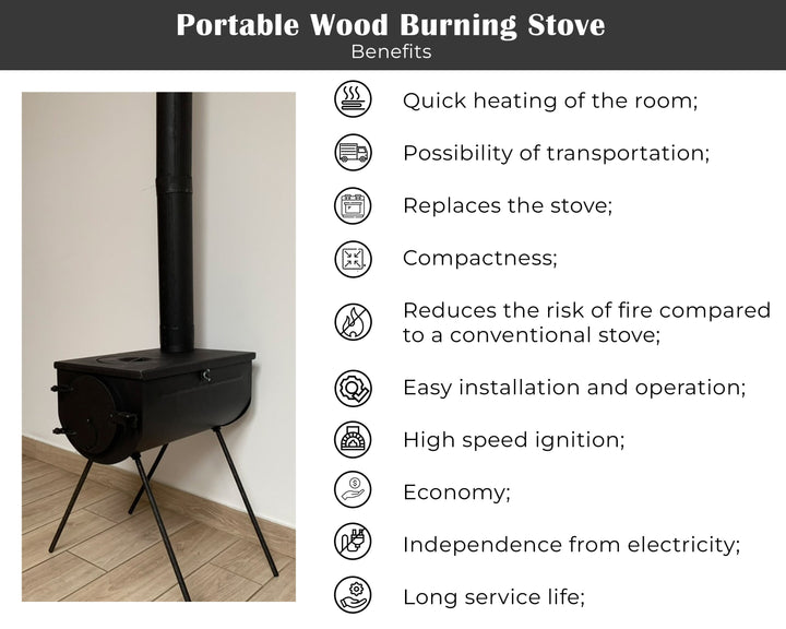 Portable Wood Burning Stove, Wood Stove, Potbelly Stove Transformer, Burning Stove with Skewers, Camping Heating, Cast Iron Wood Stove