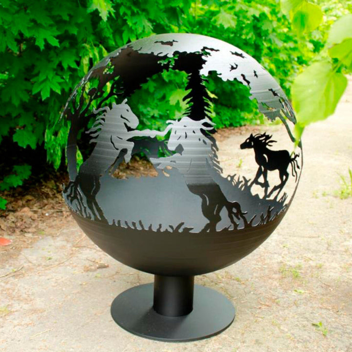 Running Horses Fire Pit Sphere, Personalized Fireball, Custom Art Fire Place, Outdoor Backyard Fire Ball, Patio Fire Pits, Gift For Him