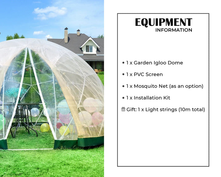 Garden Dome Tent 9.5ft, Full Transparent Waterproof Greenhouse, PVC Garden Igloo, Geodesic Dome Kit, Wedding Restaurant, Bubble Tent Kit