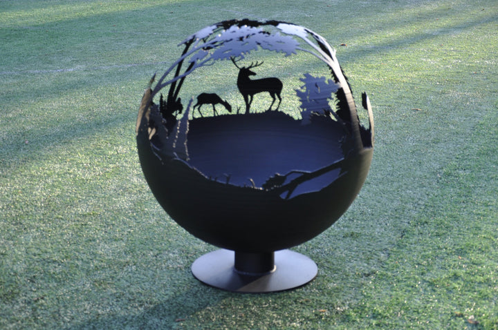 Beasts in the Taiga Fire Pit Globe 20", Peronalized Sphere Fire Pit With Nature & Wildlife Detail, Hunter Gift, Wood Burner, Metal Fireball