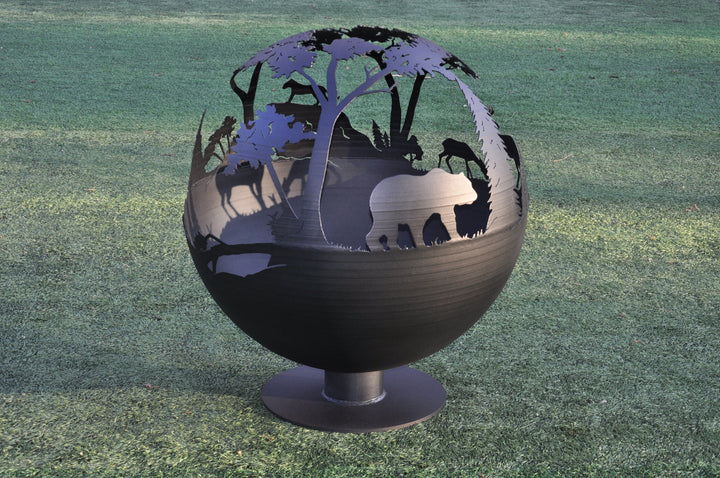 Beasts in the Taiga Fire Pit Globe 20", Peronalized Sphere Fire Pit With Nature & Wildlife Detail, Hunter Gift, Wood Burner, Metal Fireball