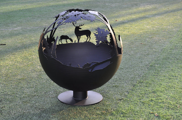 Beasts in the Taiga Fire Pit Globe 20", Peronalized Sphere Fire Pit With Nature & Wildlife Detail, Hunter Gift, Wood Burner, Metal Fireball