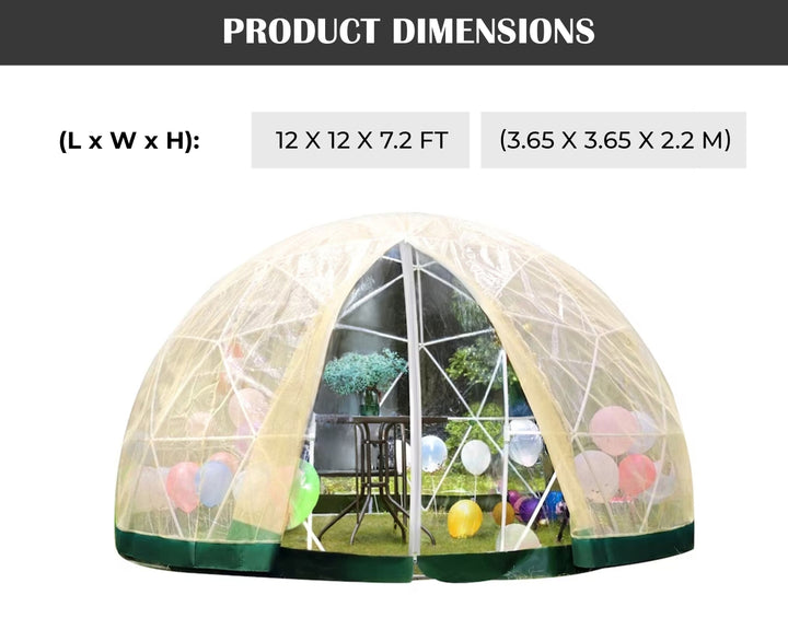 Garden Dome Tent 12 FT, Geodesic Dome Tent, Eco Geodesic Dome Kit, Full Transparent Waterproof Gazebo, Geo Dome, Bubble Tent