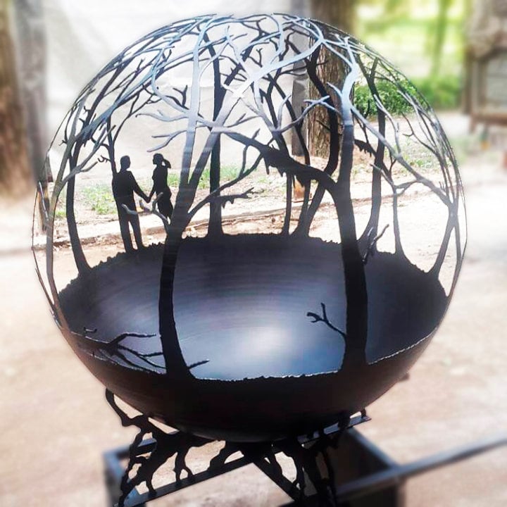 Woods Walk Fire Pit Sphere 20", Personalized Fire Pit Globe, Outdoor Fireball, Anniversary Gift, Back Yard Decor, Lake House Decor, Campfire