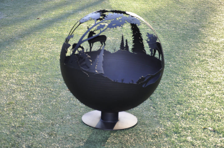 Beasts in the Taiga Fire Pit Globe 20", Peronalized Sphere Fire Pit With Nature & Wildlife Detail, Hunter Gift, Wood Burner, Metal Fireball