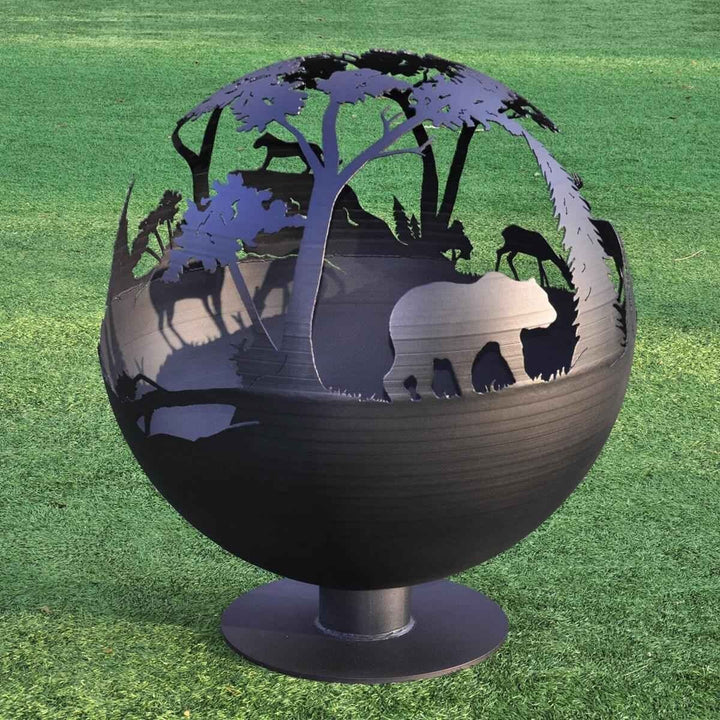 Beasts in the Taiga Fire Pit Globe 20", Peronalized Sphere Fire Pit With Nature & Wildlife Detail, Hunter Gift, Wood Burner, Metal Fireball