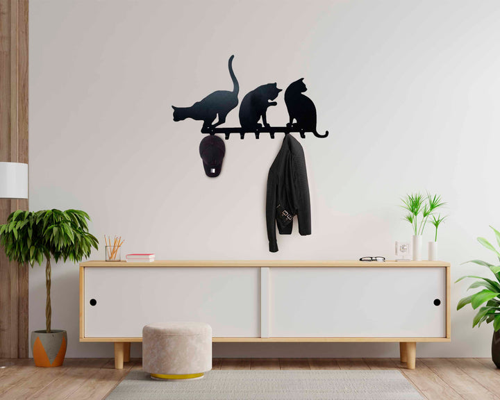 Cat's at the window Wall-Mounted Coat Rack | Personalized Home Decor | Metal Wall Art For Entryway | Coat Racks | Wall Mounted Key Rack